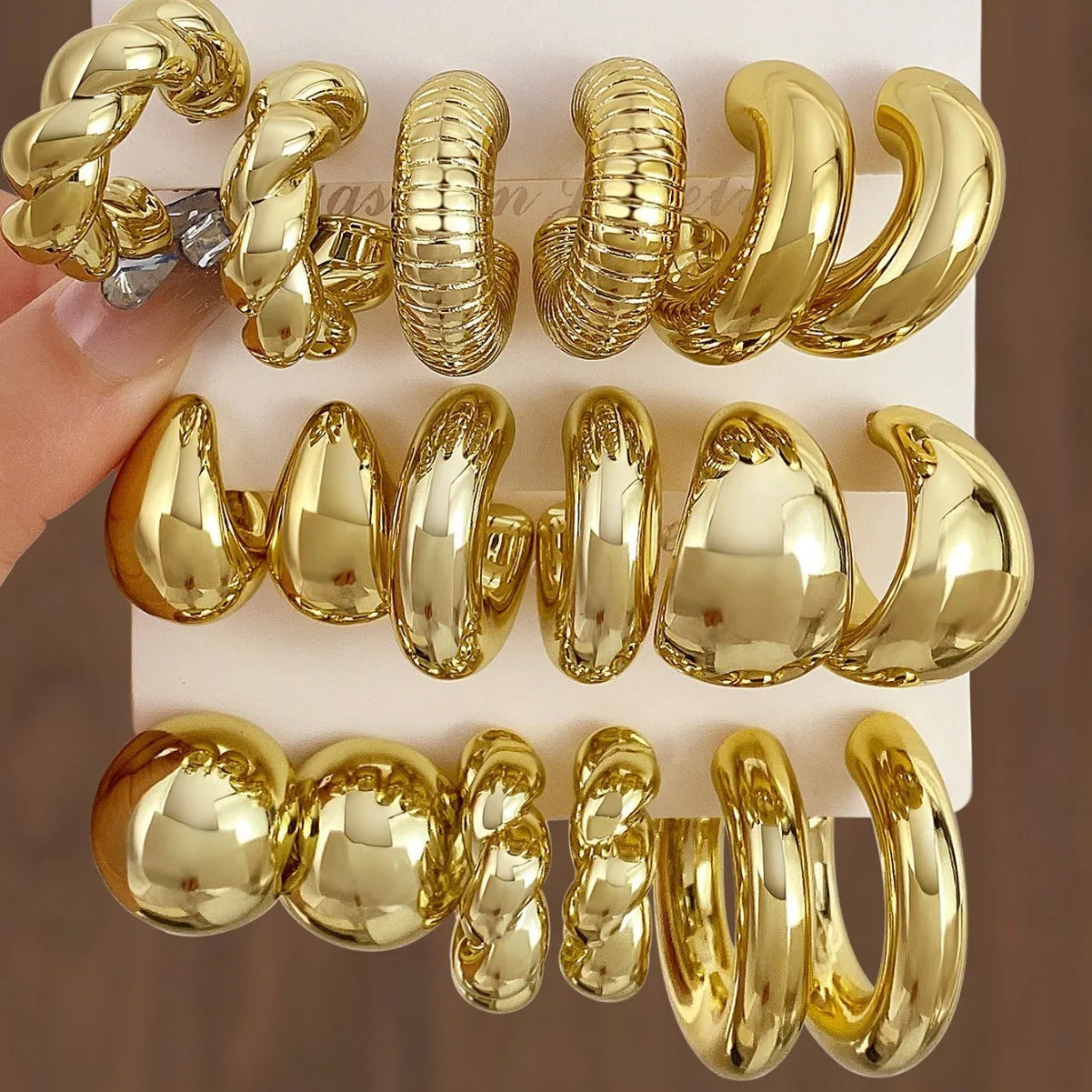 Trendy Gold Color Twisted C Shape Tear Drop Earrings Set for Women Fashion Jewelry