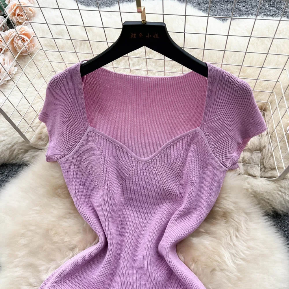 Sexy Summer Knit Dress Elastic Waist Bodycon Sundress