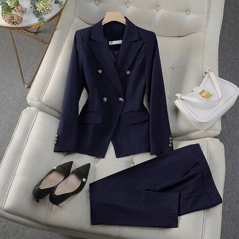 Stylish Women's Blue Blazer for Interviews and Workwear High-End Pant Suit for Career Professionals and College Students Elegant Hotel Manager Jacket