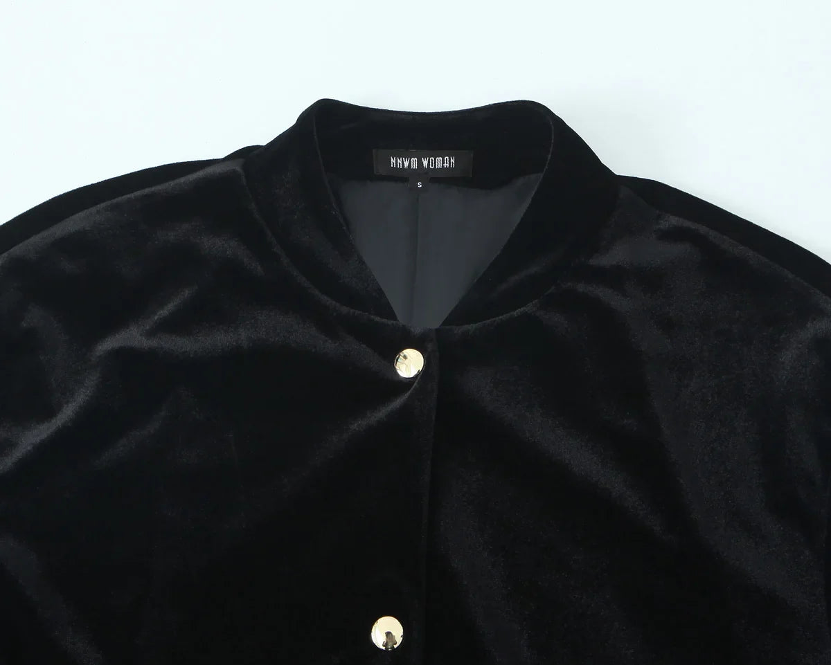 Women's Fashion Velvet Trouser Set with Wide Leg Pants and Long Sleeve Coat Top for Stylish Streetwear Outfit