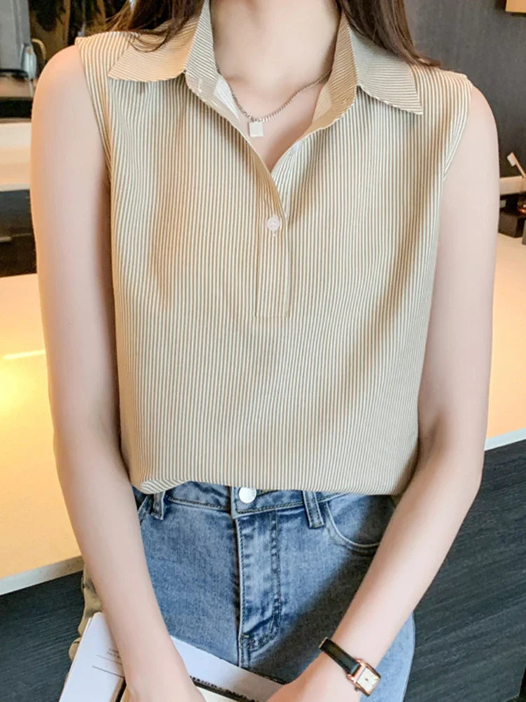 Sleeveless Casual Striped Blouse for Women Lightweight Office Blouse Basic Summer Top with Comfortable Fit