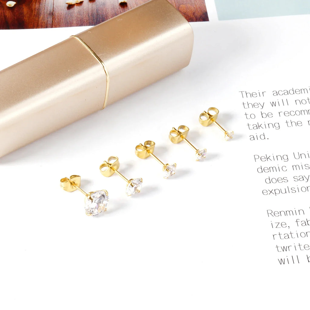 Stainless Steel Crystal Stud Earrings for Men and Women with 4 Prong Round Clear Cubic Zirconia