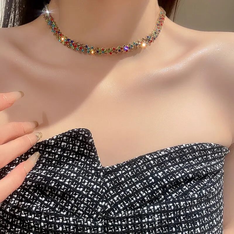 Luxury Rhinestone Choker Necklace for Women Geometric Crystal Wedding Jewelry and Party Gifts