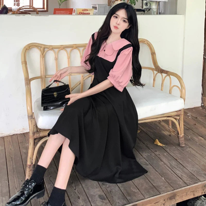 Korean Style Kawaii Summer Midi Dress For Women Ladies