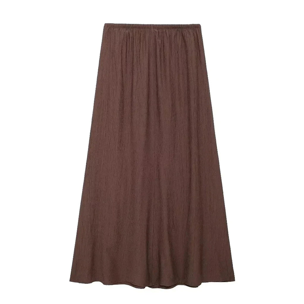 Summer Women's Elegant Solid Color Skirt Set Casual V-neck Bow Lace-Up Sleeveless Crop Vest Top with Loose Drawstring Midi Skirt