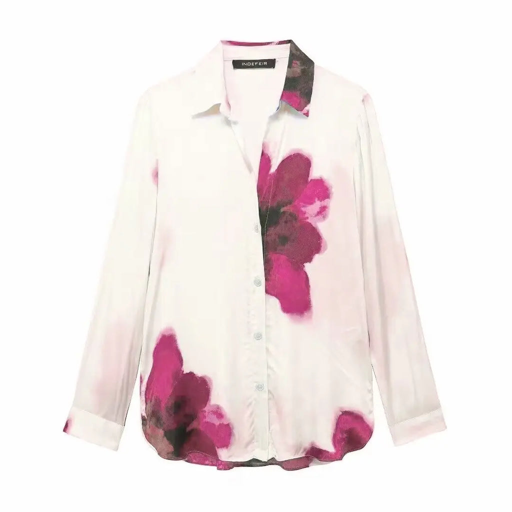 Floral Print Button-Up Shirt and Elastic Waist Wide Leg Pants Summer Set for Women