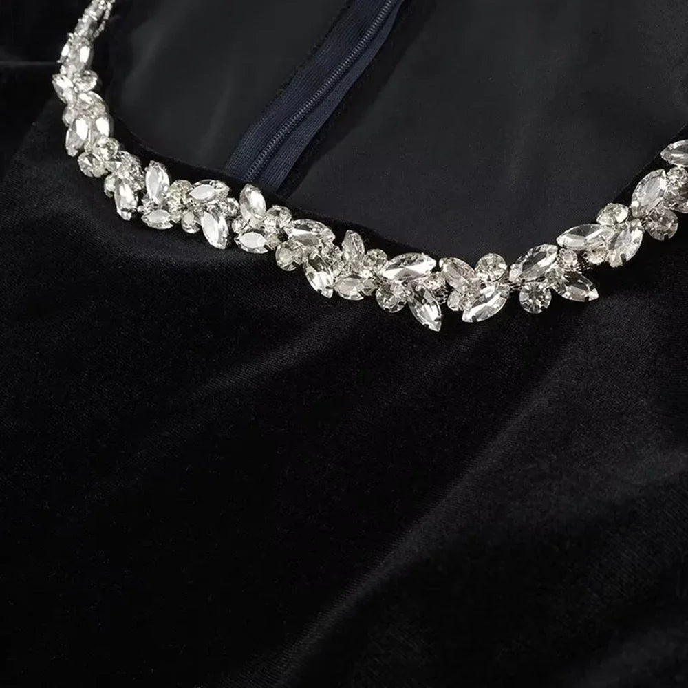 Beaded Mini Dress With Plunge Neckline And Long Sleeve