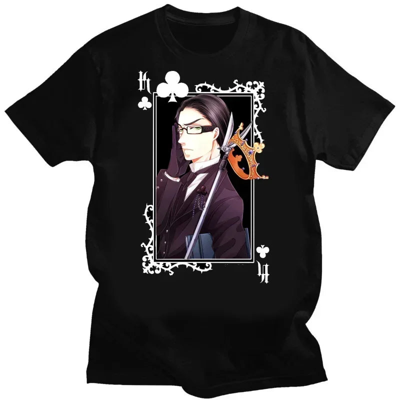 Black Butler Sebastian Graphic T-Shirt for Otaku Cotton Anime Streetwear Tee Kuroshitsuji Design