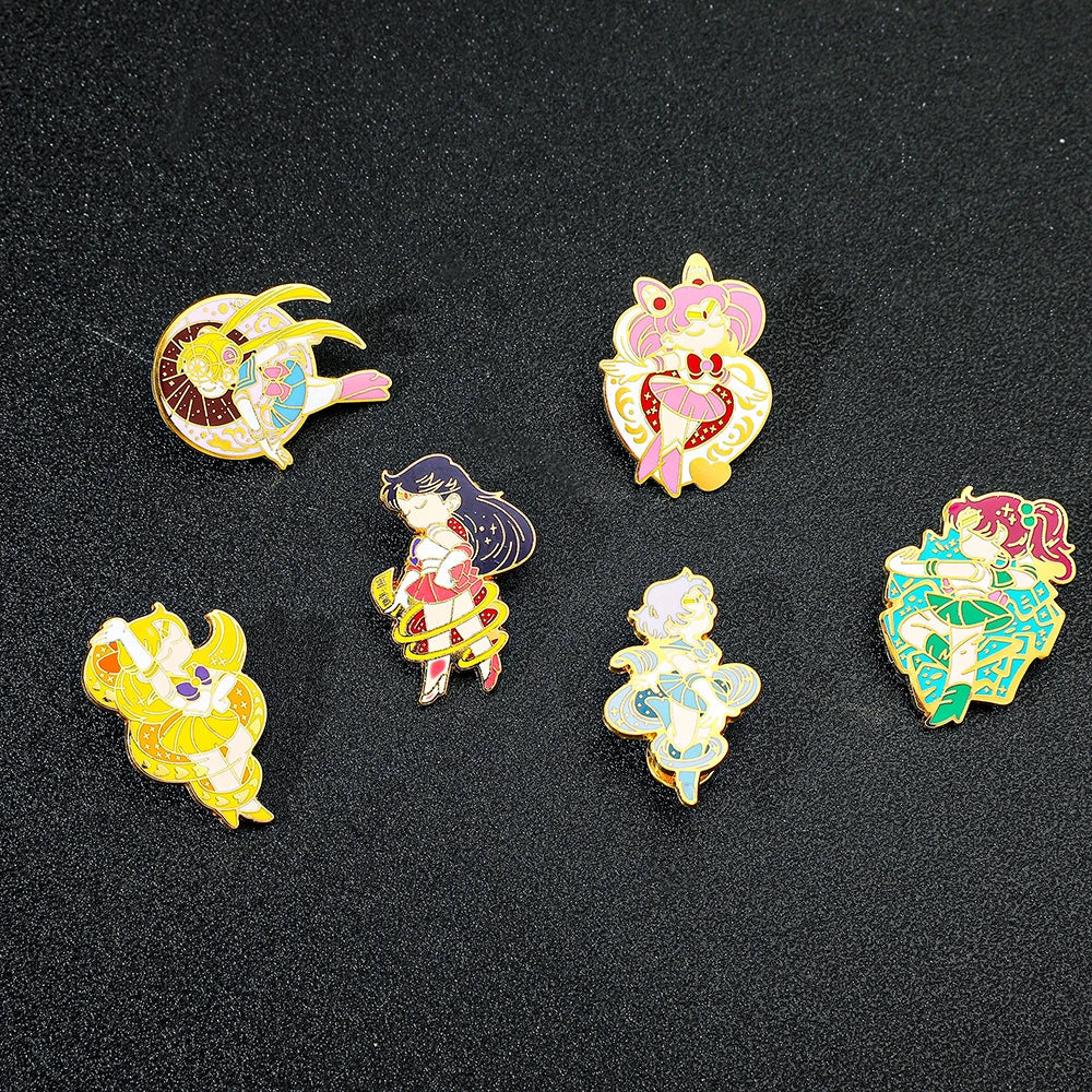 6 Pcs Anime Brooch Set Cute Cartoon Enamel Pins Tsukino Usagi Jewelry Gift for Friends