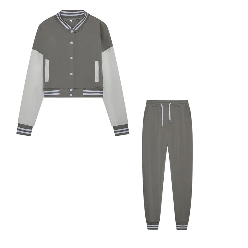Women's Stitching Baseball Jacket Two-Piece Sports Suit
