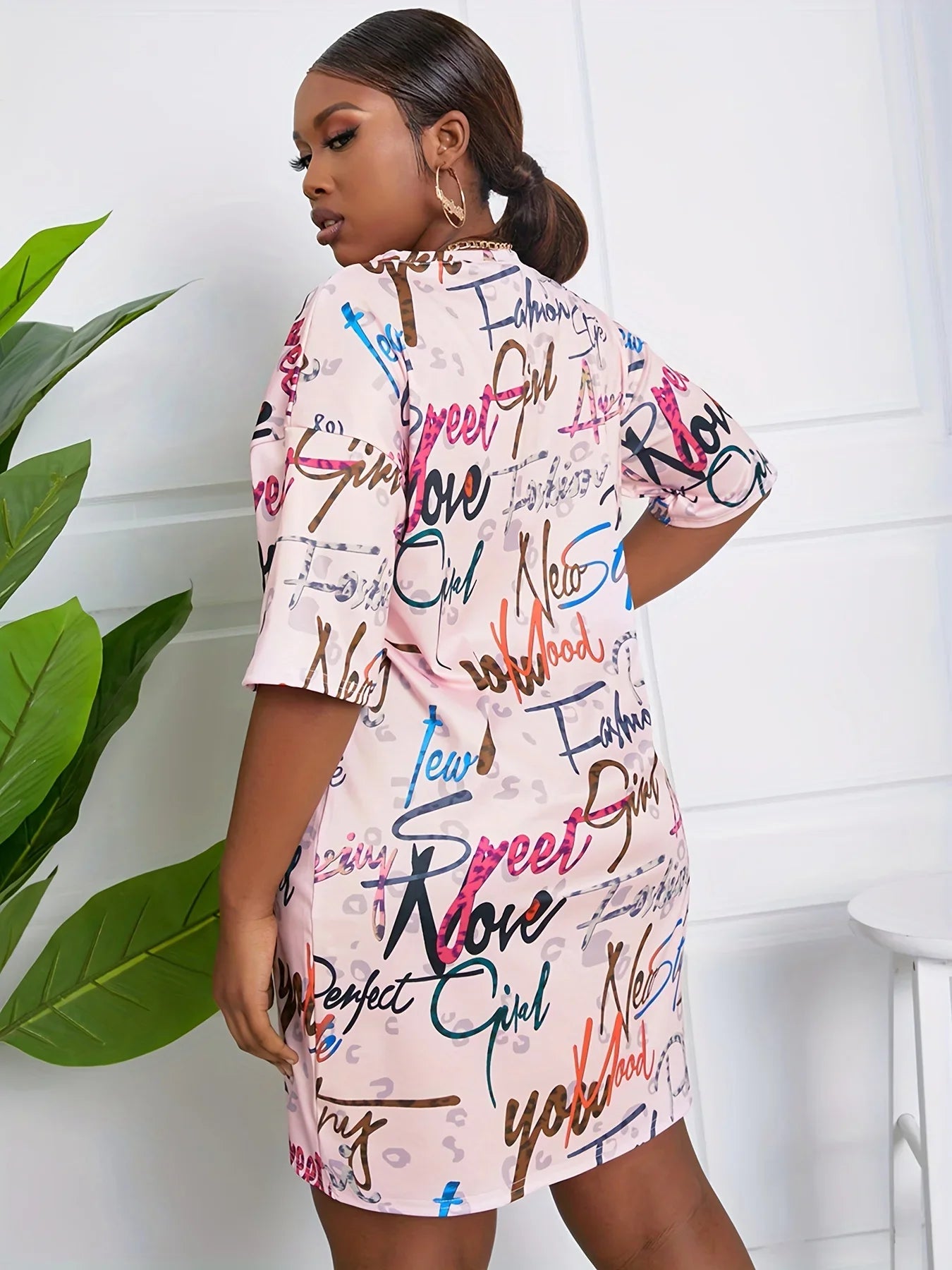 Plus Size Cartoon Print Dress O Neck Short Sleeve Summer