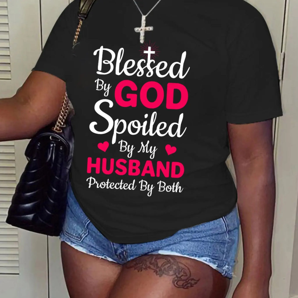 Women's Casual Summer T-Shirt with Letter Print and Comfortable Round Neck