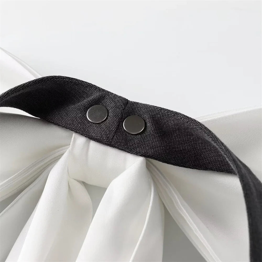 Women's Detachable Butterfly Knot Back Hanging Neck Vest with Pleated Skirt and Pants Set Spring Summer Fashion Ensemble