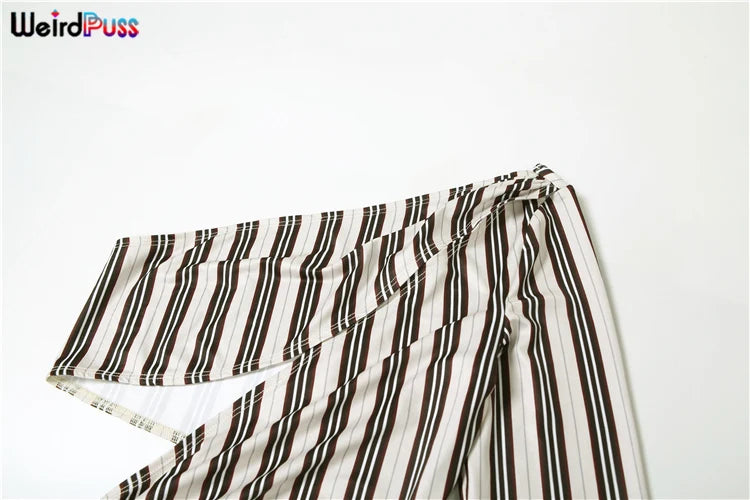 Sexy Hollow Ruched Jumpsuit for Women Irregular Hipster Stripe Print Full Sleeve Clubwear Midnight Workout Overalls