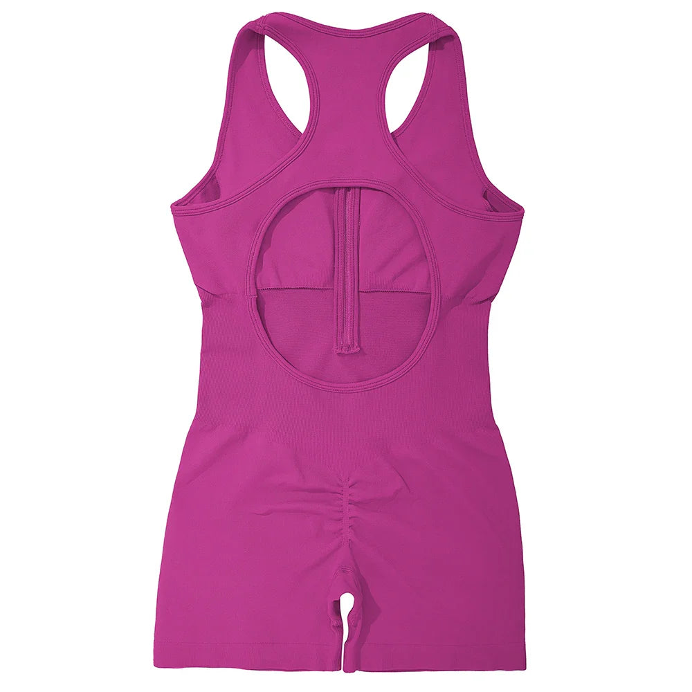 Sleeveless Solid Bodycon Jumpsuit for Women Zipper Front Summer Romper Overalls Fashion Streetwear Sportswear