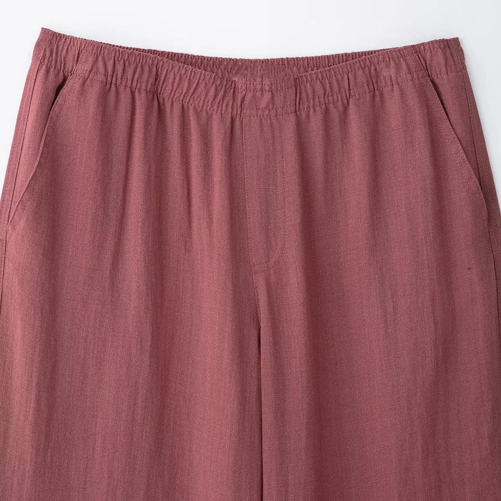 Women's V-Neck Long-Sleeve Side Tie Kimono Top and Elastic Waist Trousers Casual Chic Suit