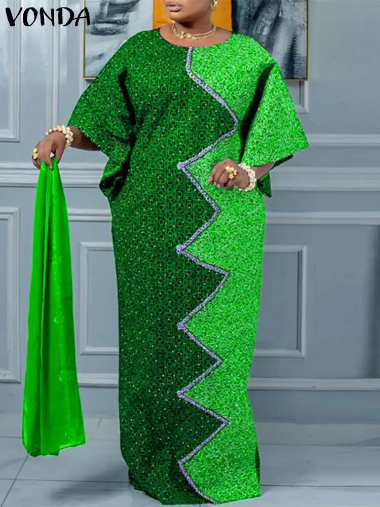 Bohemian Printed Maxi Dress With Bat Wing Sleeves For Party