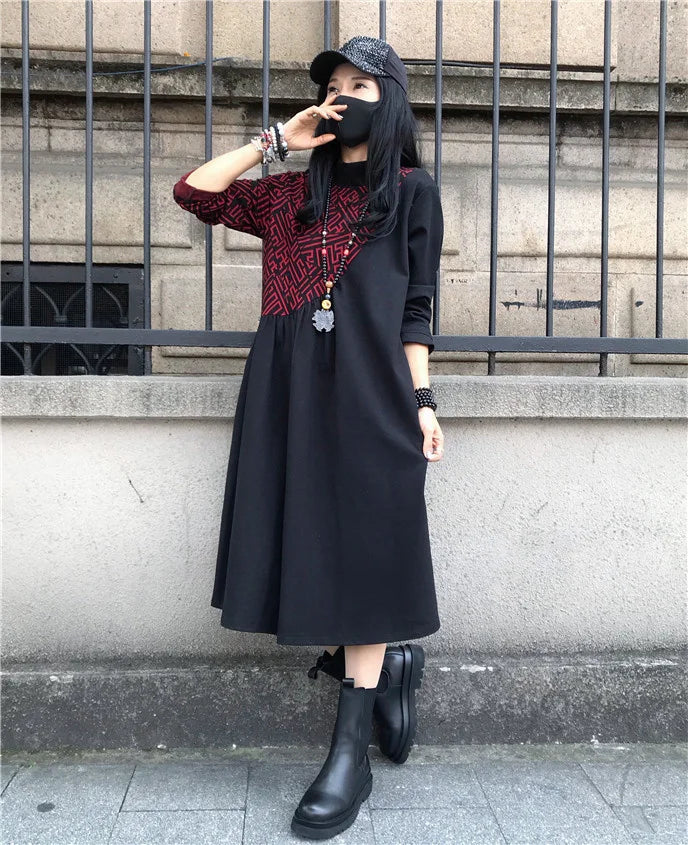 Loose Printed Turtleneck Dress For Women Elegant Casual