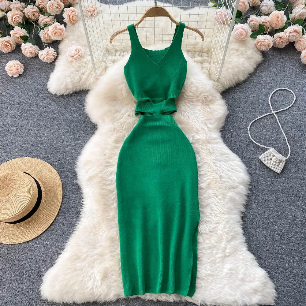 Backless Summer Knit Bodycon Dress For Women Hollow Out