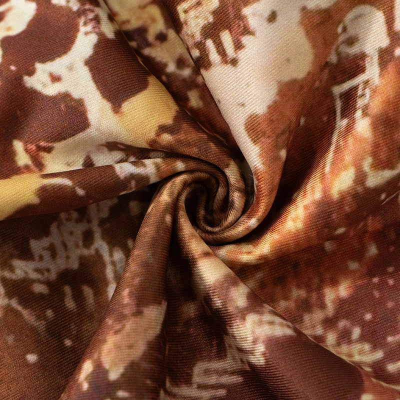 Brown Single Shoulder Long Sleeve Snake Print Jumpsuit for Women with Back Zipper Sexy One Piece Romper