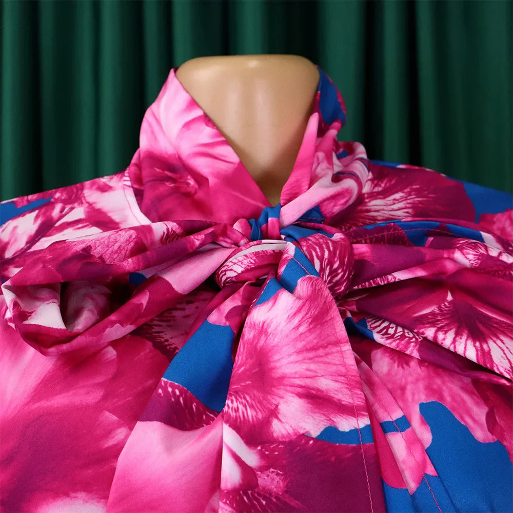 Elegant Full Sleeve Bow Collar Printed Blouse for Women Stylish Business Workwear Shirt Tops