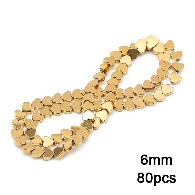 Hematite Natural Stone Gold Plated Loose Beads for DIY Jewelry Making - Star and Heart Shapes