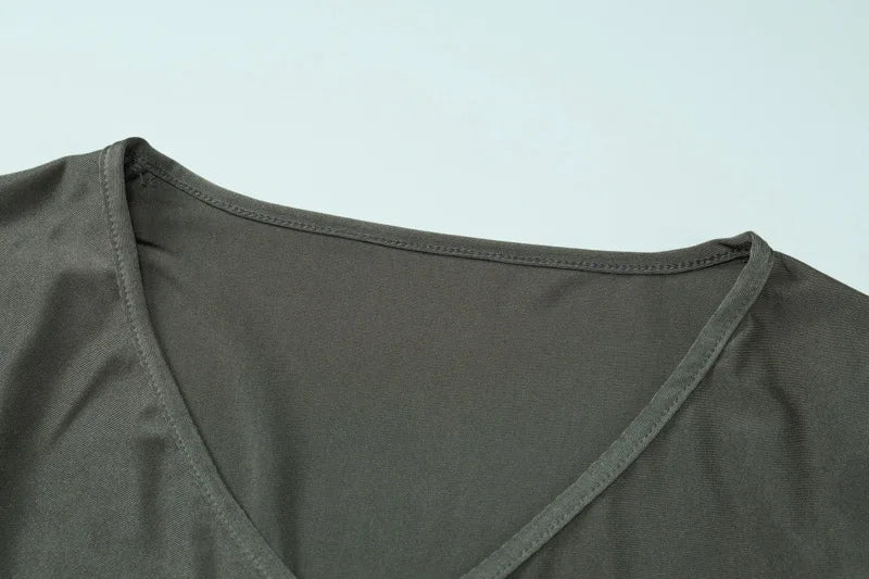 V Neck Long Sleeve Ruched Bodycon Skinny Jumpsuit Sexy Solid Color Party Romper Overalls Y2K Fashion Vacation Wear