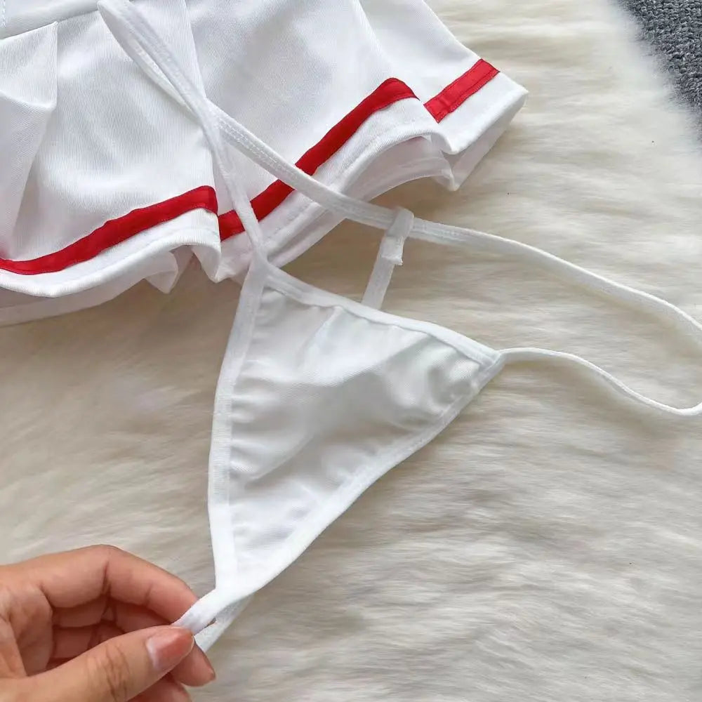 Sexy Nurse Costume Role Play Dress Pleated Sleeveless