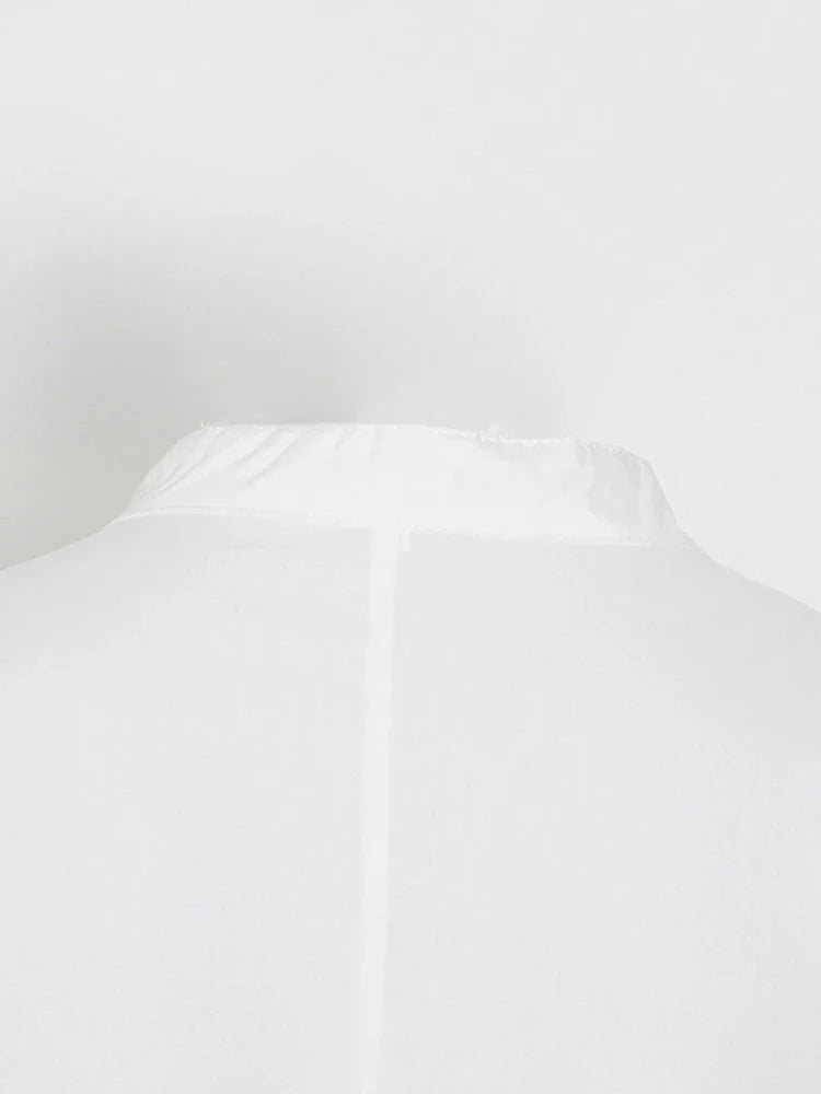 Solid Patchwork Belt Minimalist Women's Shirt Stand Collar Long Sleeve Tunic Spliced Ruffle Casual Blouse