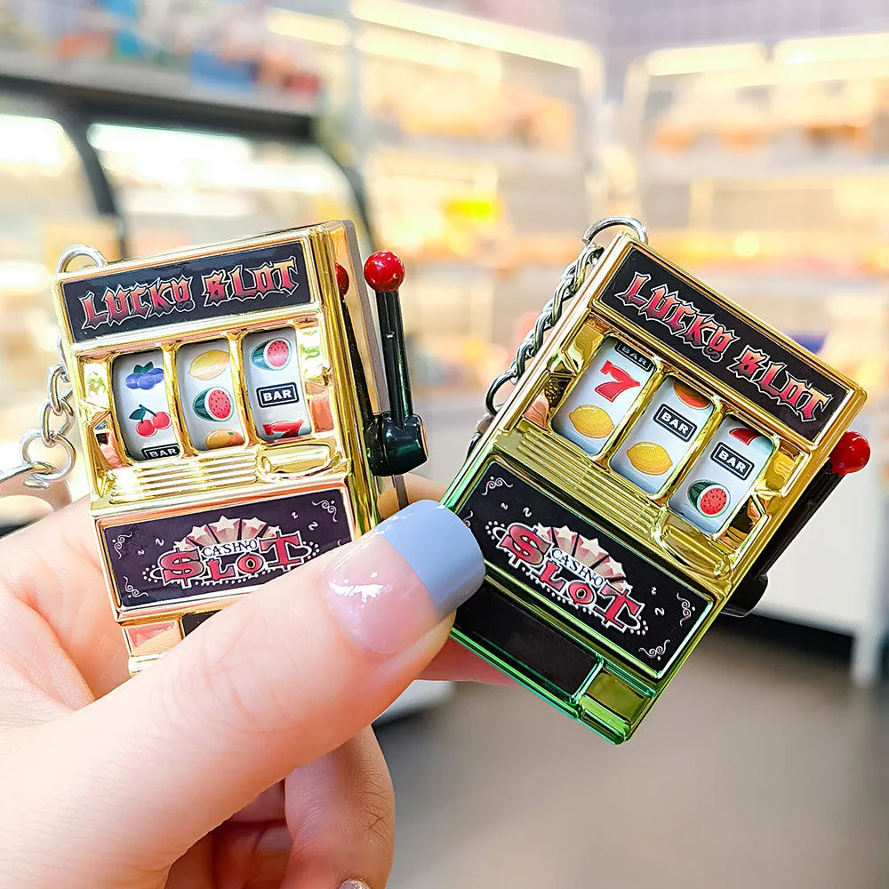 Portable Mini Fruit Slot Keychain Pendant Retro Toy Coin Operated Game for Kids and Adults