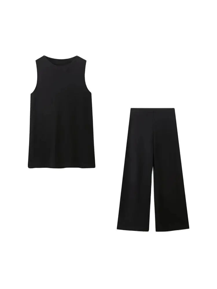 Women Casual Two Piece Set with Sleeveless Tank Top and Wide Leg Pants
