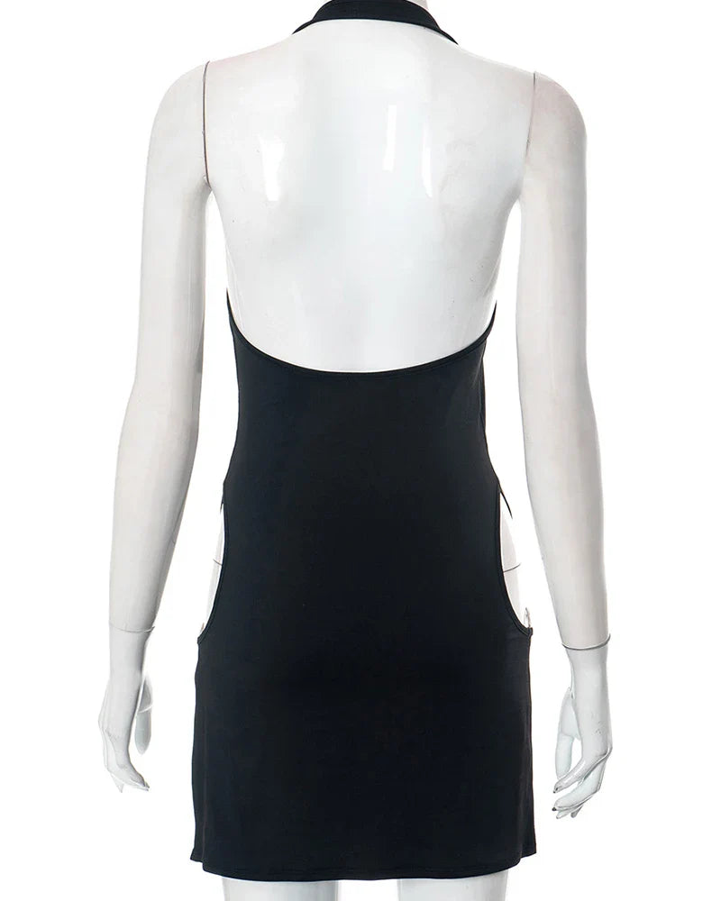 Sexy Open Back Dress With Metal Button Details For Women