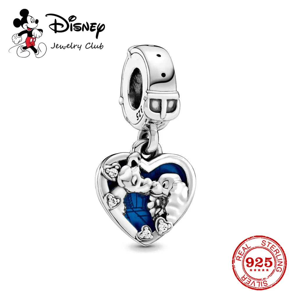 925 Sterling Silver Mickey Minnie Charm Beaded Fit Snake Bracelet DIY Ladies Jewelry