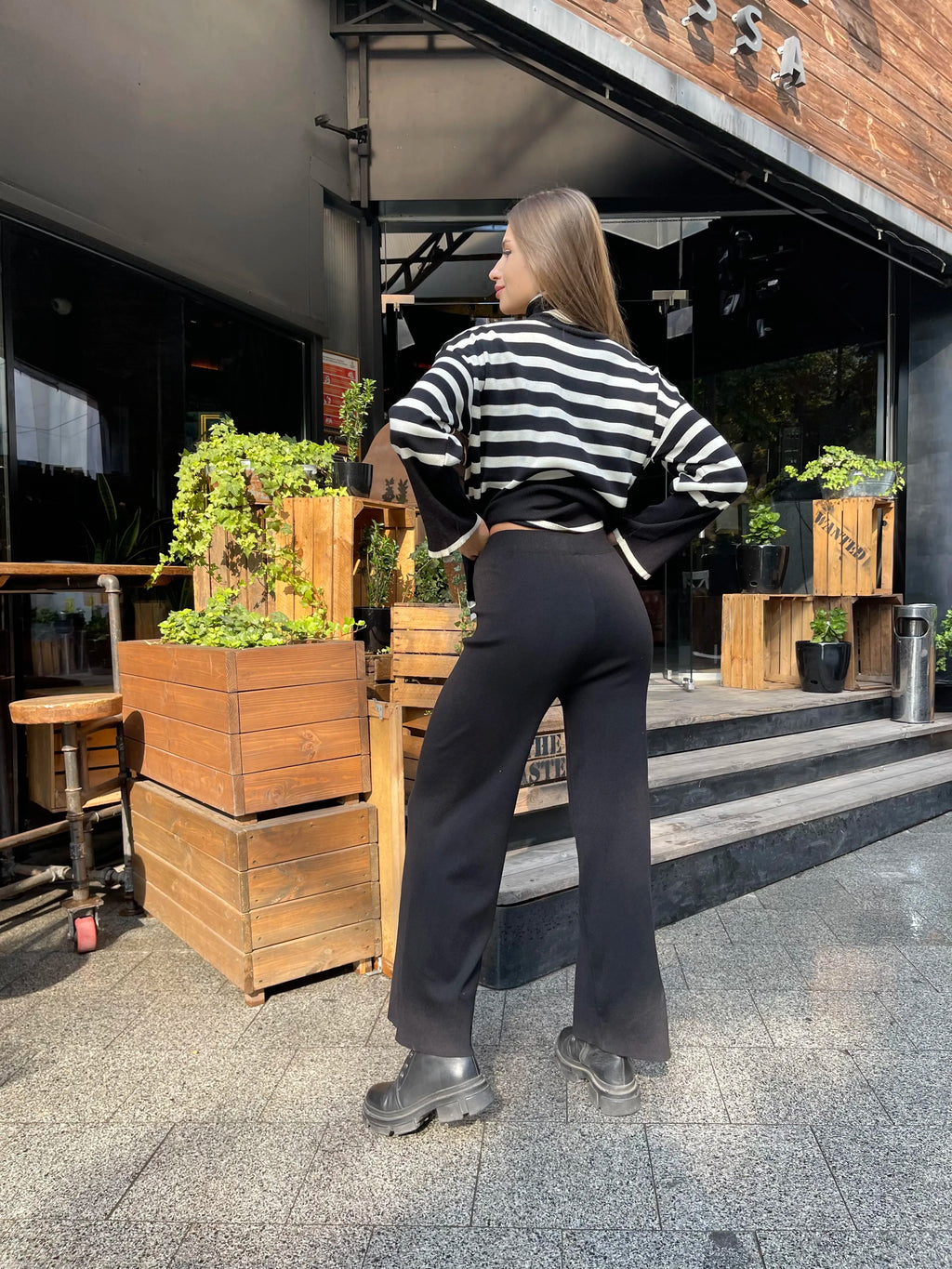 Cozy Winter Oversized Stripe Knit Two-Piece Sweater Set with Warm Turtleneck Pullover and Long Sleeve Casual Autumn Lounge Wear