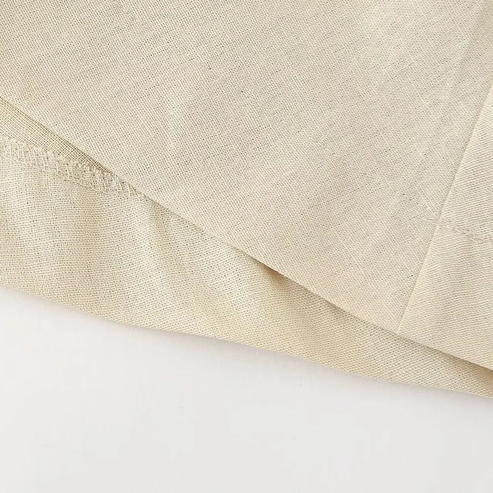 Slim Fit Linen Blend Mini Dress With Bow Decoration