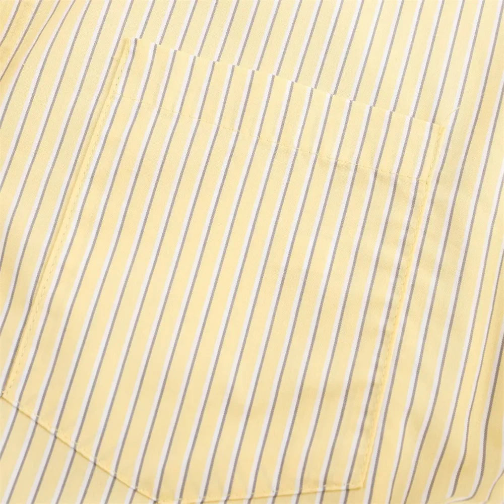 Women's Loose Poplin Shirt and High Waist Striped Pants Set for Spring