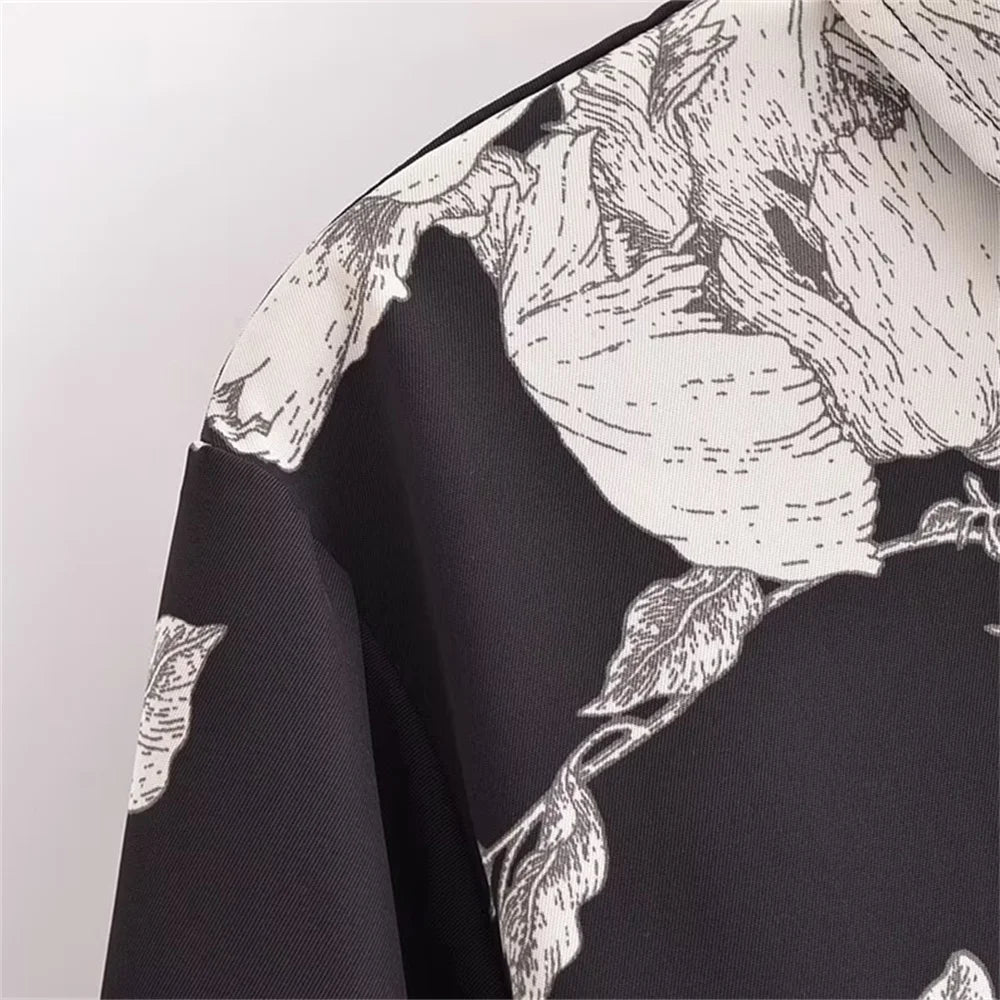 Casual Fashion Printed Collar Long Sleeve Shirt and Drawstring Pants Set for Women