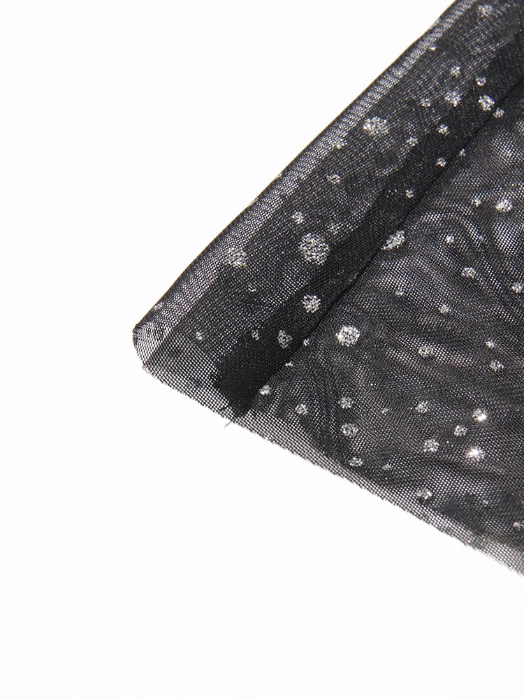 Sequin Patchwork Dress With Round Neck Mesh Sleeves