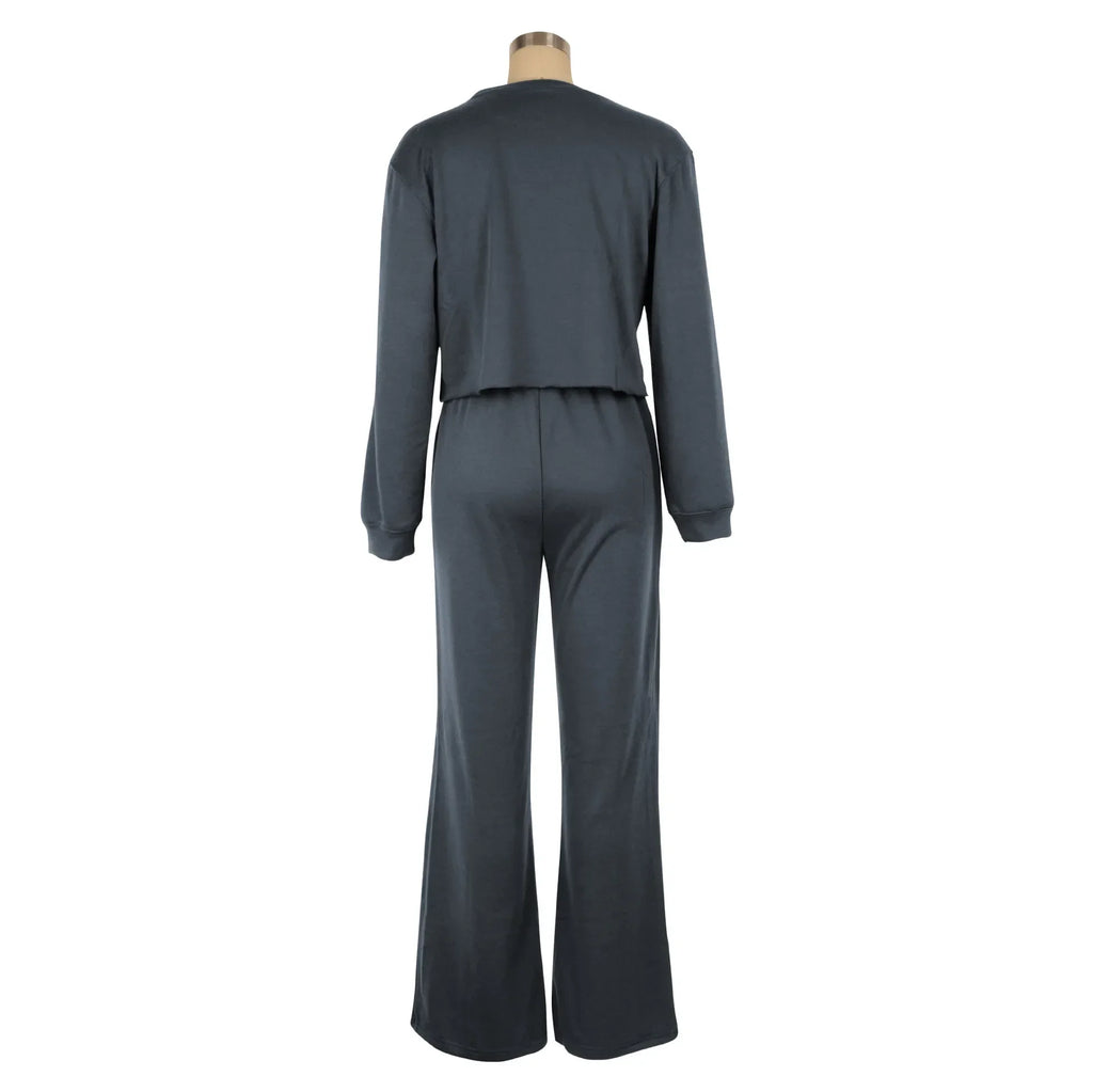 Women Winter Tracksuit Set Pullover Top and Pants 2 Piece Casual Outfit Thicken Warm Solid Color Suit