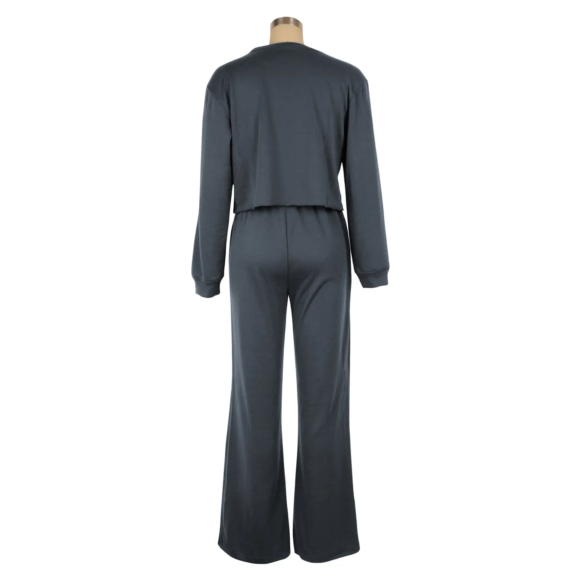 Women Winter Tracksuit Set Pullover Top and Pants 2 Piece Casual Outfit Thicken Warm Solid Color Suit