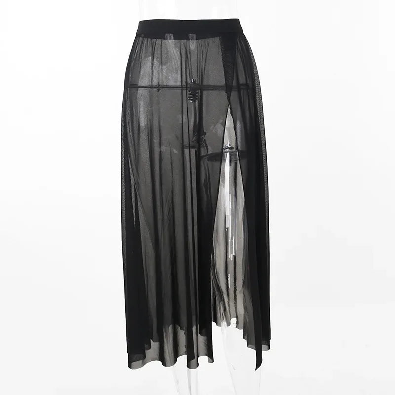 Sheer Beach Cover Up Vest Dress With V Neck Split Detail