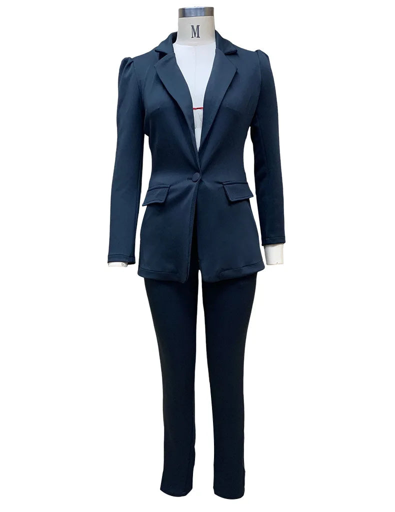 Bamboo Boy Casual Blazer Suit and Pencil Pants Two Piece Outfit for Women Classic Office Lady Work and Street Style