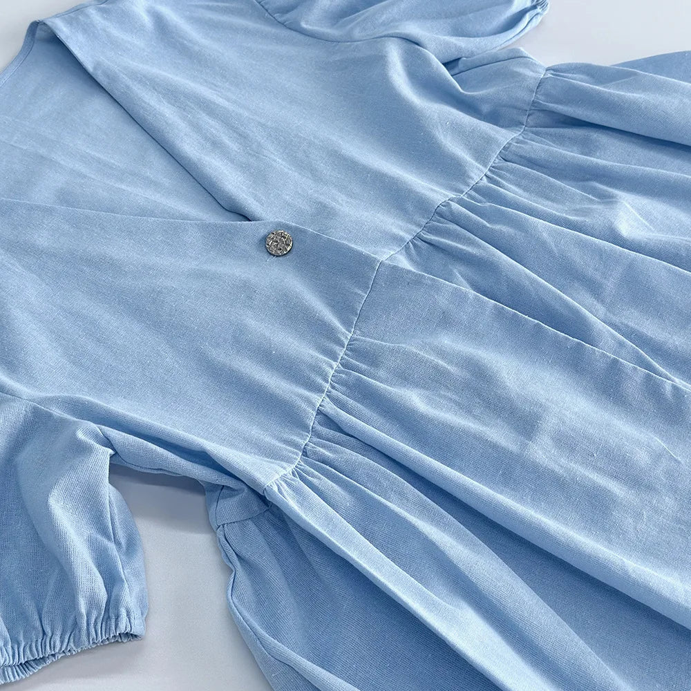 Elegant Solid Two-Piece Women's Fashion Set Featuring Sexy V-Neck Short Sleeve Button Vest and Wide Leg Pants Casual Streetwear Ensemble