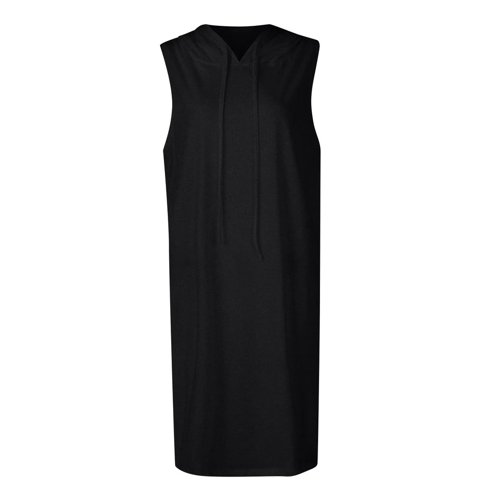 Womens Sleeveless Hoodie Dress With Drawstring Streetwear