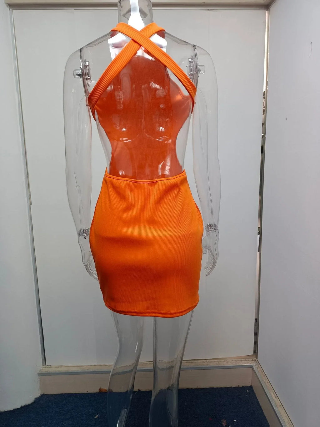 High Neck Hollow Cutout Dress With Back and Bust Details