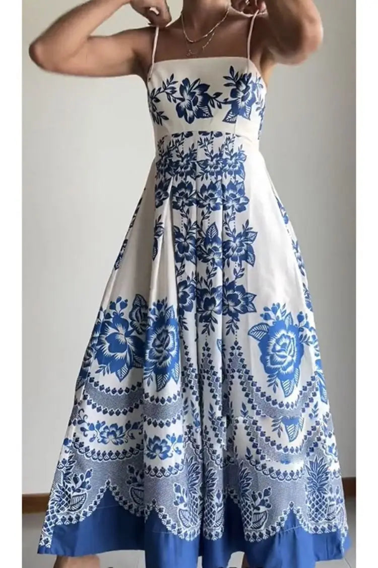 Elegant Women's Printed Maxi Dress for Summer Vacation