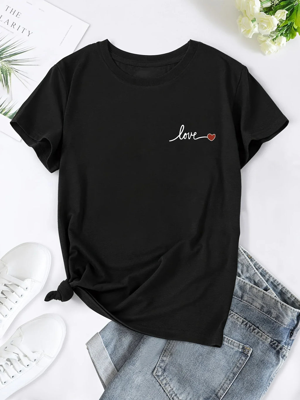 Plus Size Letter Print T-Shirt for Women, Short Sleeve Crew Neck Casual Summer Top