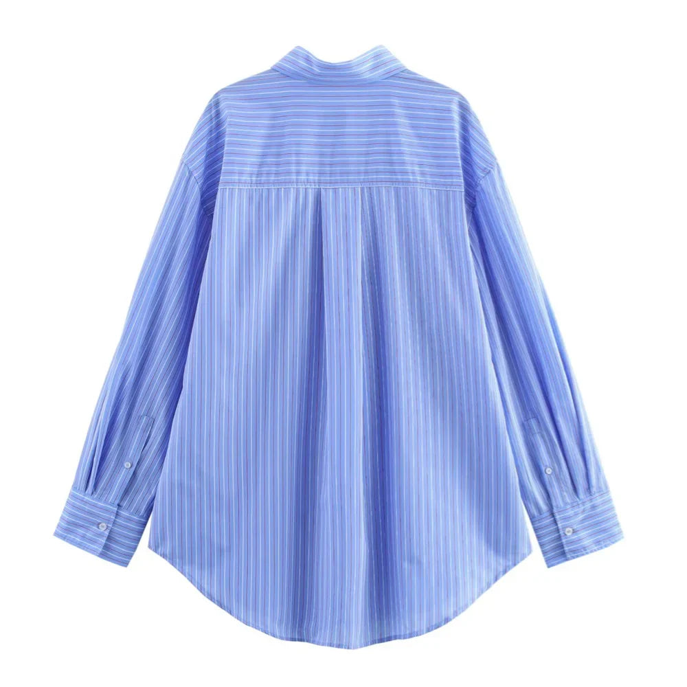 Women's Casual Striped Loose Shirt and Pants Set for Spring and Summer Fashion