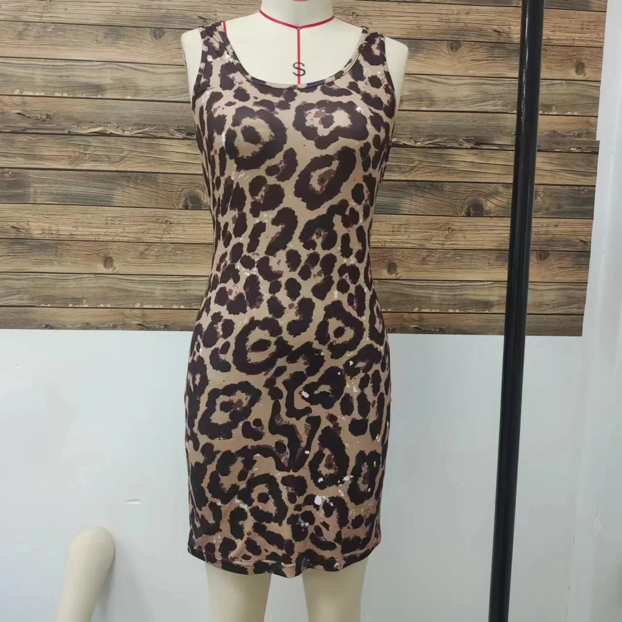 Leopard Print Tank Top Dress With Square Neck Waistband