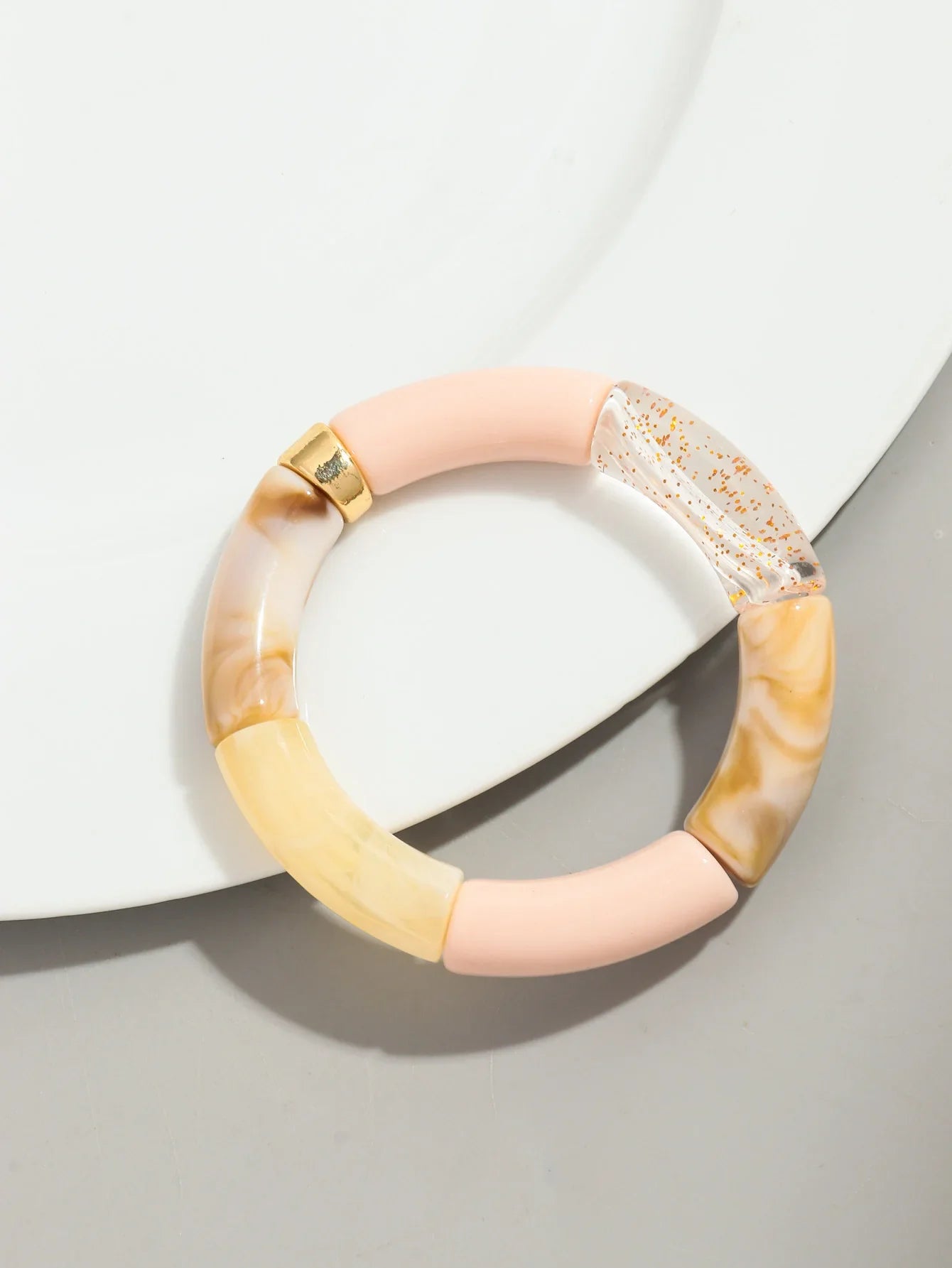 Boho Chunky Bamboo Stackable Bracelet for Women with Colorful Tube Beads and Elastic Design